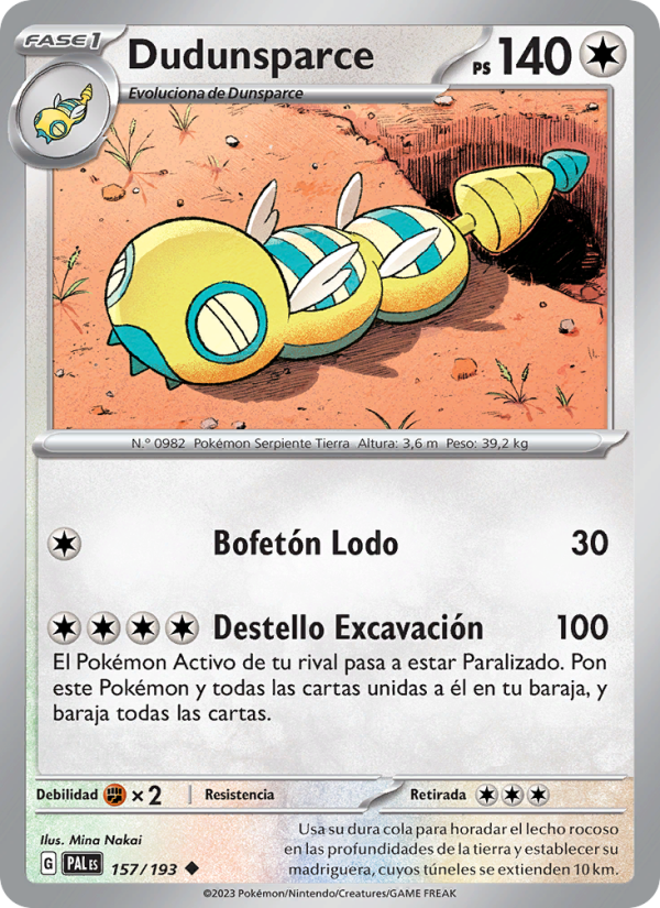 Dudunsparce 157 — Paldea Evolved (Spanish Pokémon TCG card)