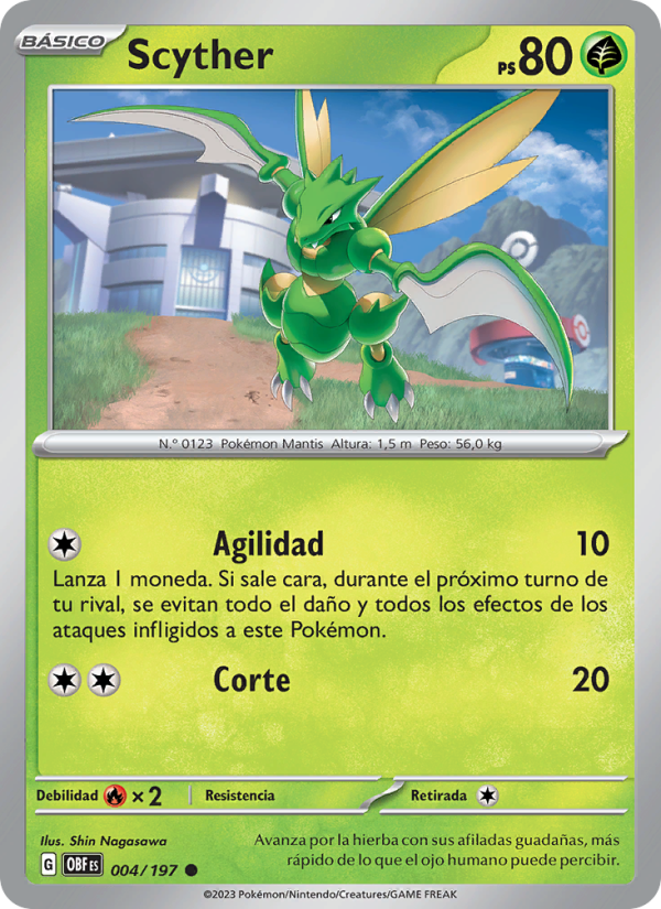 Scyther 004 — Obsidian Flames (Spanish Pokémon TCG card)