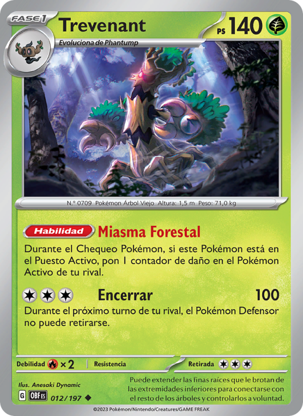 Trevenant 012 — Obsidian Flames (Spanish Pokémon TCG card)