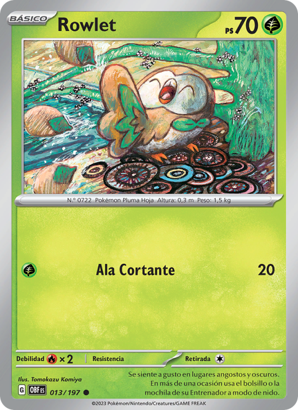 Rowlet 013 — Obsidian Flames (Spanish Pokémon TCG card)