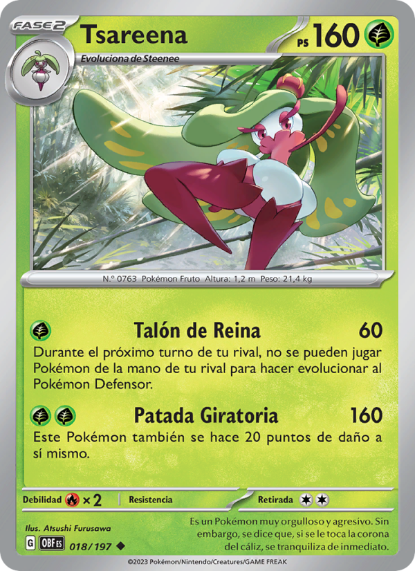 Tsareena 018 — Obsidian Flames (Spanish Pokémon TCG card)
