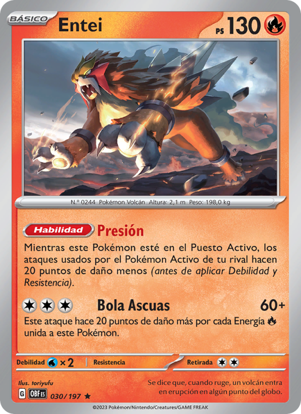Entei 030 — Obsidian Flames (Spanish Pokémon TCG card)