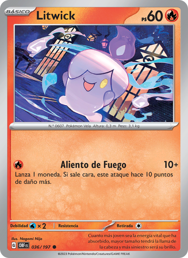 Litwick 036 — Obsidian Flames (Spanish Pokémon TCG card)