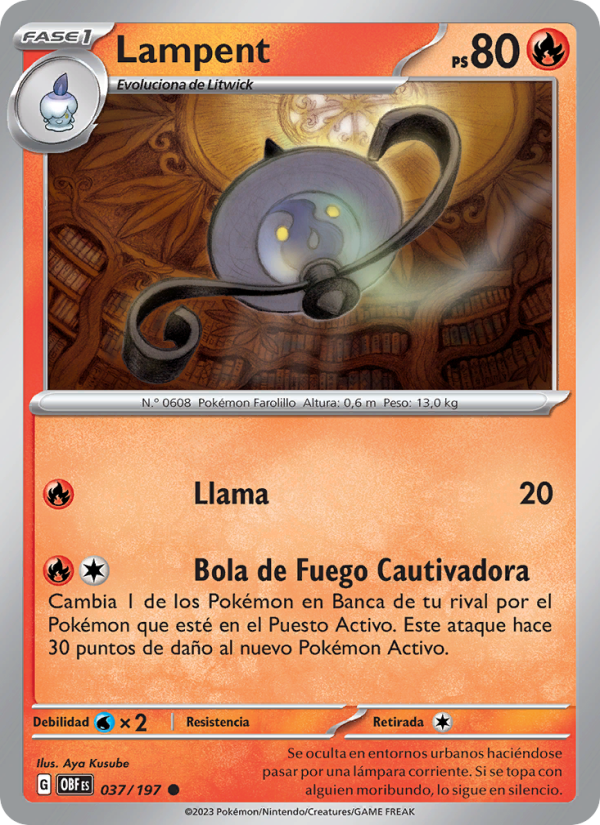 Lampent 037 — Obsidian Flames (Spanish Pokémon TCG card)