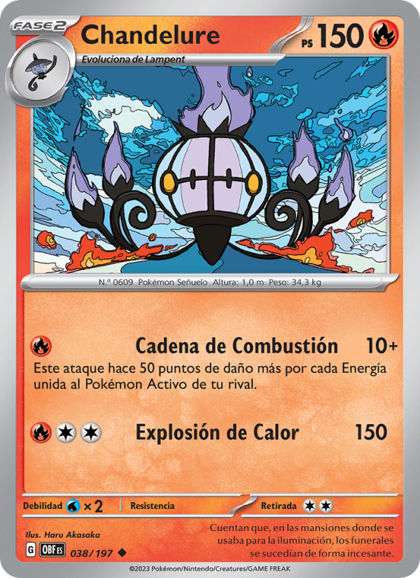 Chandelure 038 — Obsidian Flames (Spanish Pokémon TCG card)