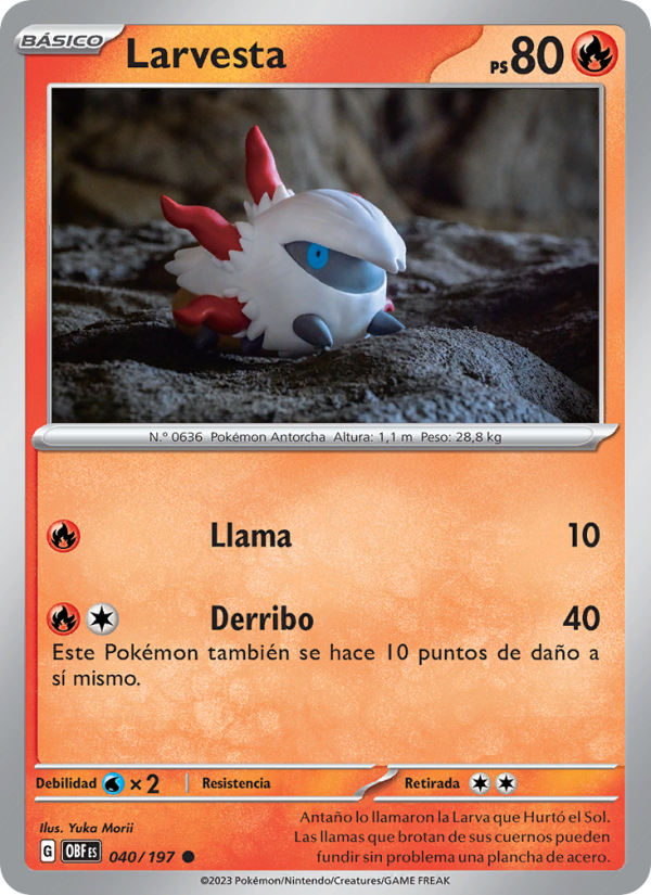 Larvesta 040 — Obsidian Flames (Spanish Pokémon TCG card)