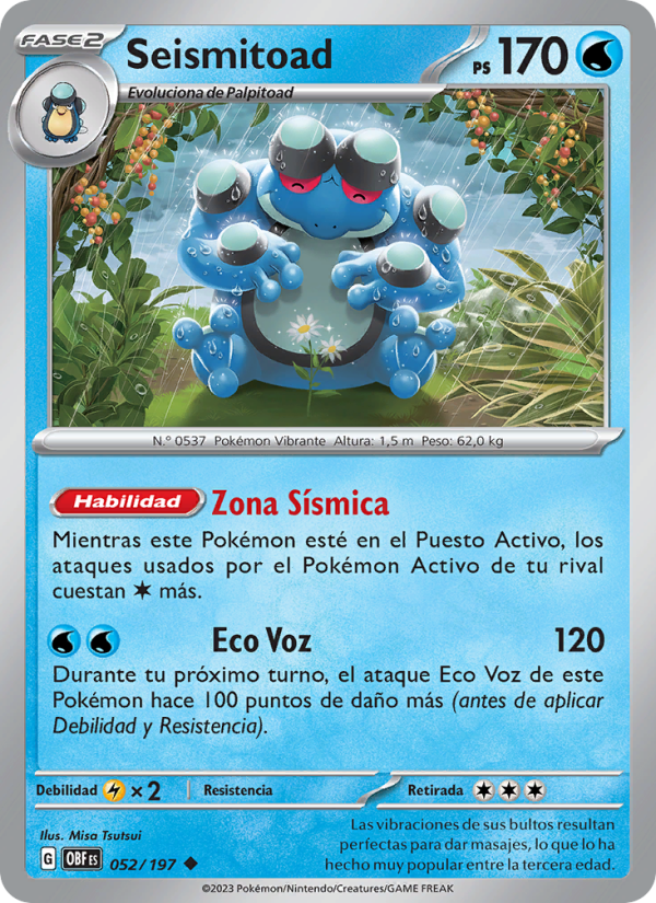 Seismitoad 052 — Obsidian Flames (Spanish Pokémon TCG card)