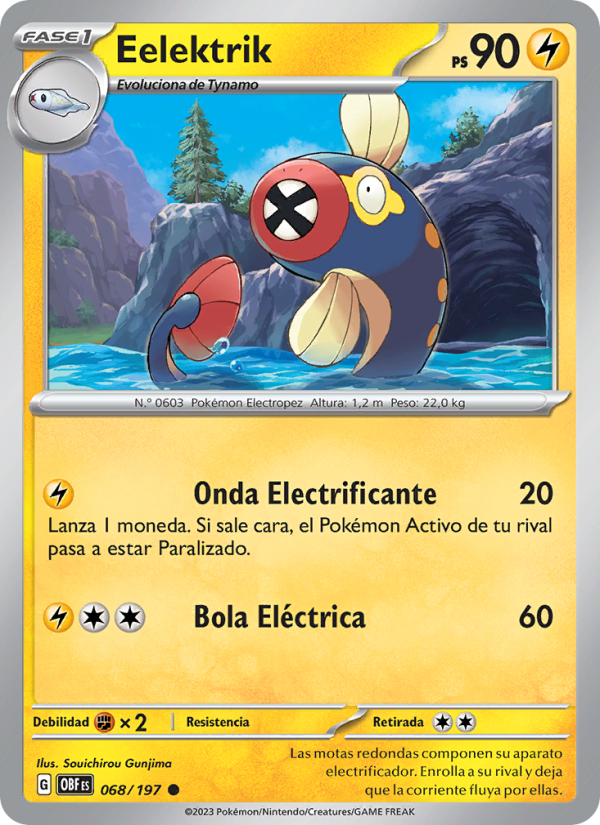 Eelektrik 068 — Obsidian Flames (Spanish Pokémon TCG card)