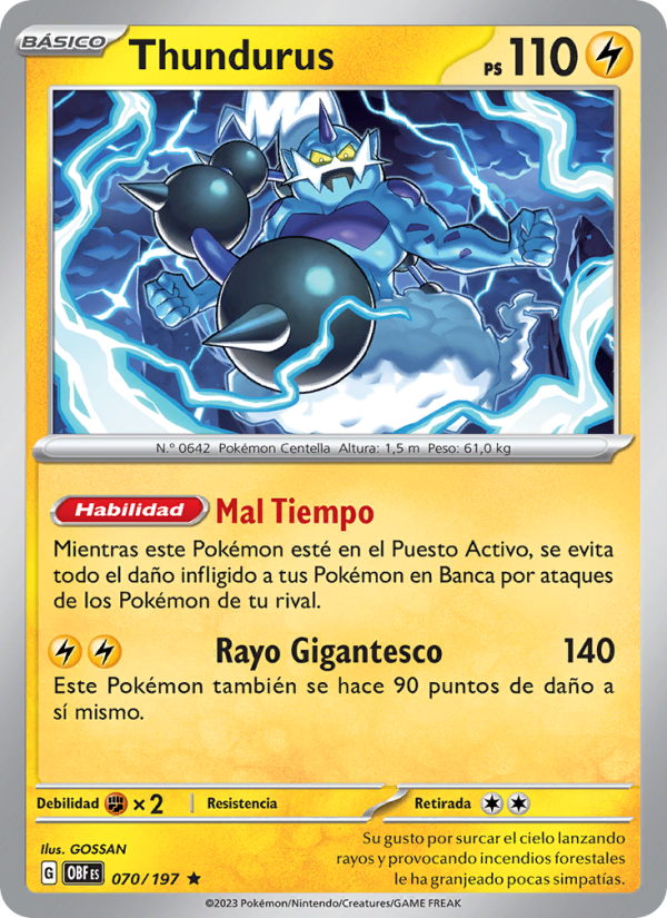 Thundurus 070 — Obsidian Flames (Spanish Pokémon TCG card)