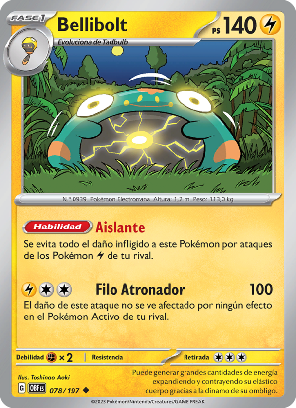 Bellibolt 078 — Obsidian Flames (Spanish Pokémon TCG card)