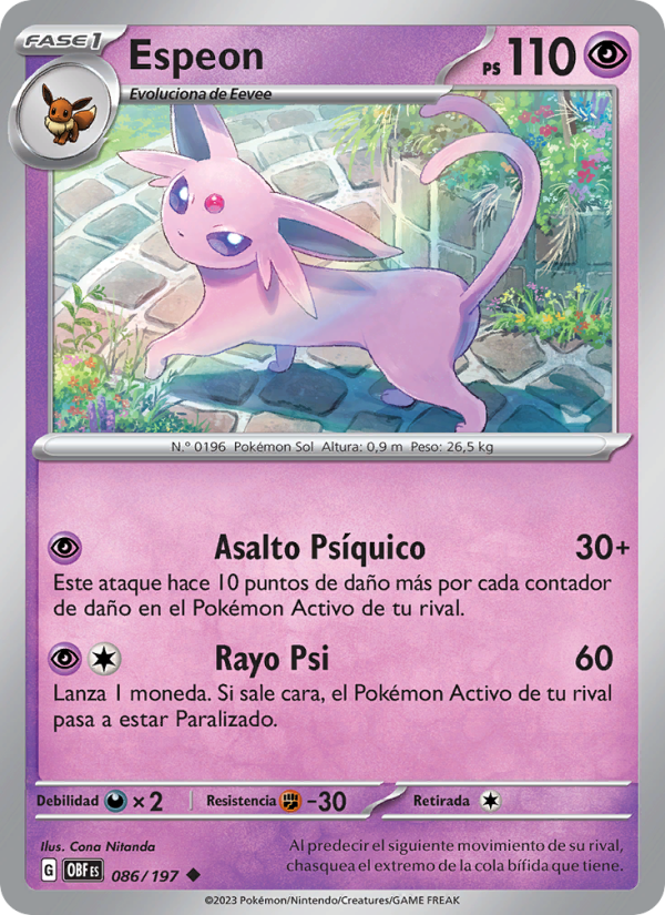Espeon 086 — Obsidian Flames (Spanish Pokémon TCG card)