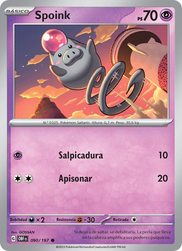 Spoink 090 — Obsidian Flames (Spanish Pokémon TCG card)