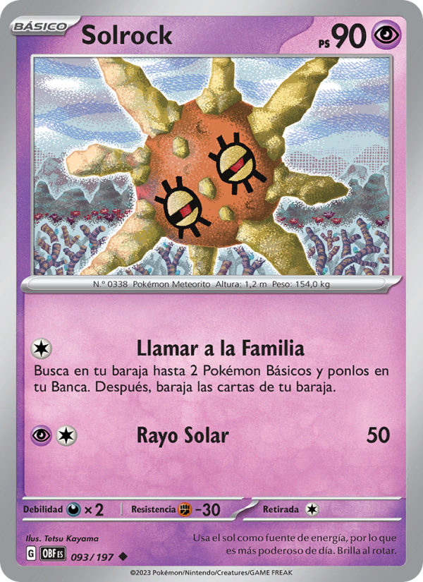 Solrock 093 — Obsidian Flames (Spanish Pokémon TCG card)