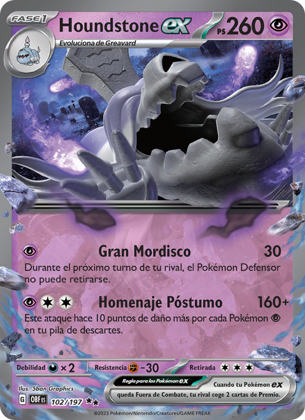 Houndstone ex 102 — Obsidian Flames (Spanish Pokémon TCG card)