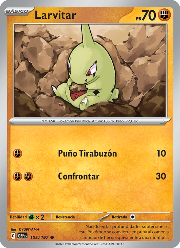 Larvitar 105 — Obsidian Flames (Spanish Pokémon TCG card)