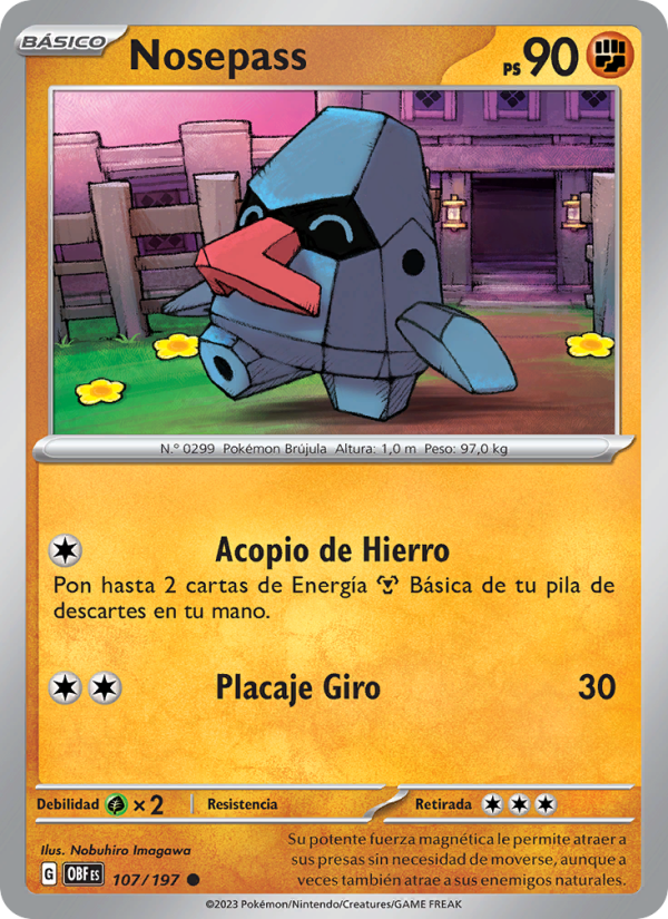 Nosepass 107 — Obsidian Flames (Spanish Pokémon TCG card)