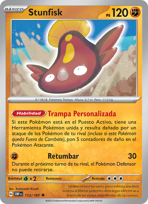 Stunfisk 112 — Obsidian Flames (Spanish Pokémon TCG card)