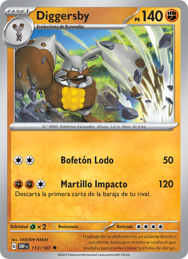 Diggersby 113 — Obsidian Flames (Spanish Pokémon TCG card)