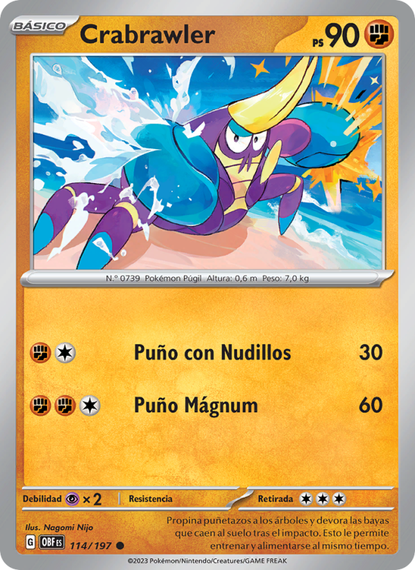 Crabrawler 114 — Obsidian Flames (Spanish Pokémon TCG card)