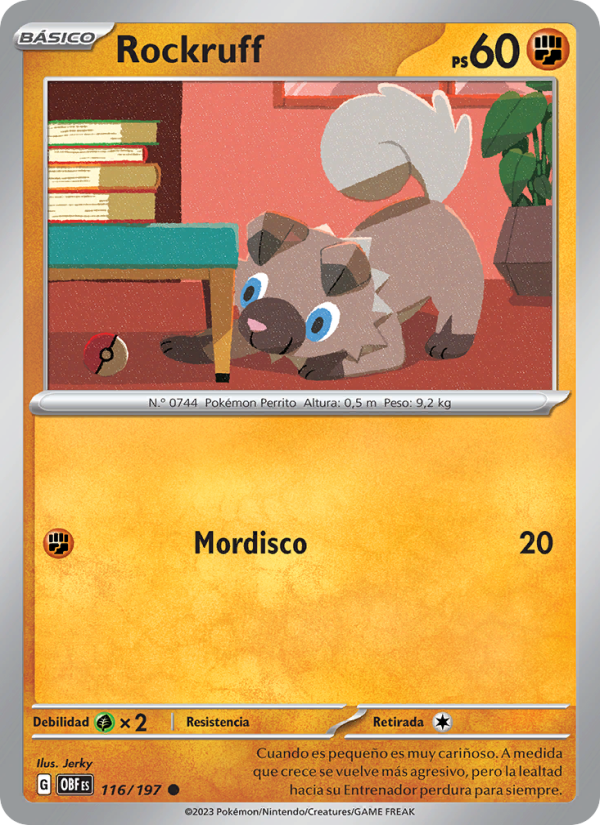 Rockruff 116 — Obsidian Flames (Spanish Pokémon TCG card)