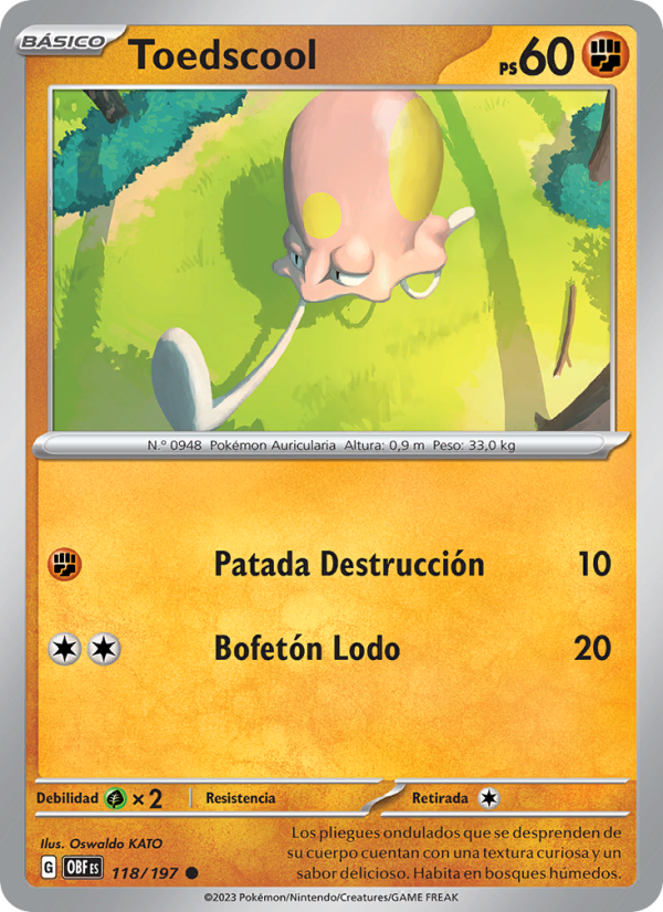 Toedscool 118 — Obsidian Flames (Spanish Pokémon TCG card)