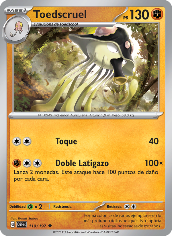 Toedscruel 119 — Obsidian Flames (Spanish Pokémon TCG card)