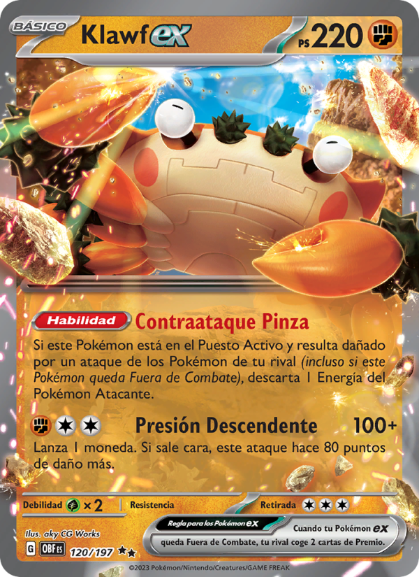 Klawf ex 120 — Obsidian Flames (Spanish Pokémon TCG card)