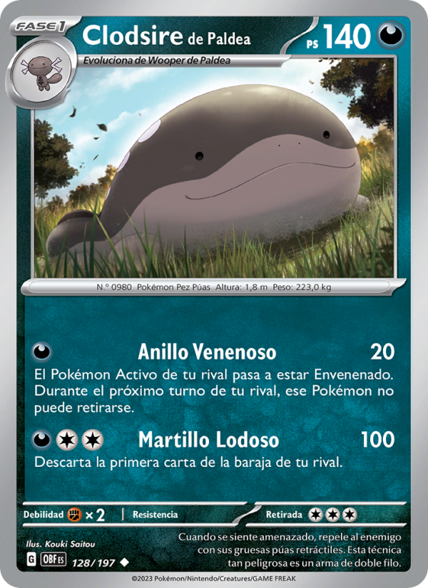 Clodsire de Paldea 128 — Obsidian Flames (Spanish Pokémon TCG card)