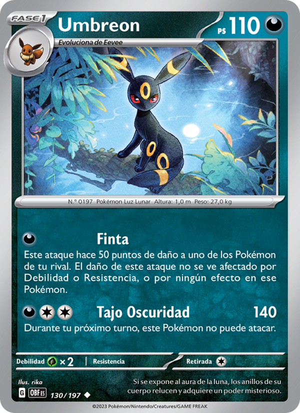 Umbreon 130 — Obsidian Flames (Spanish Pokémon TCG card)