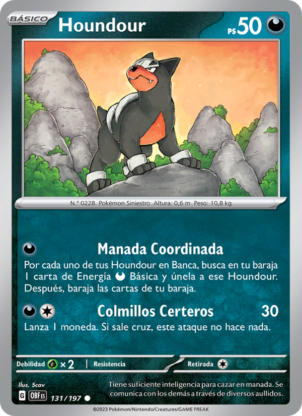 Houndour 131 — Obsidian Flames (Spanish Pokémon TCG card)