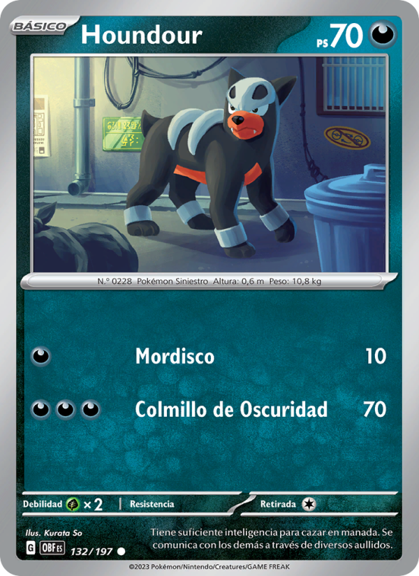 Houndour 132 — Obsidian Flames (Spanish Pokémon TCG card)