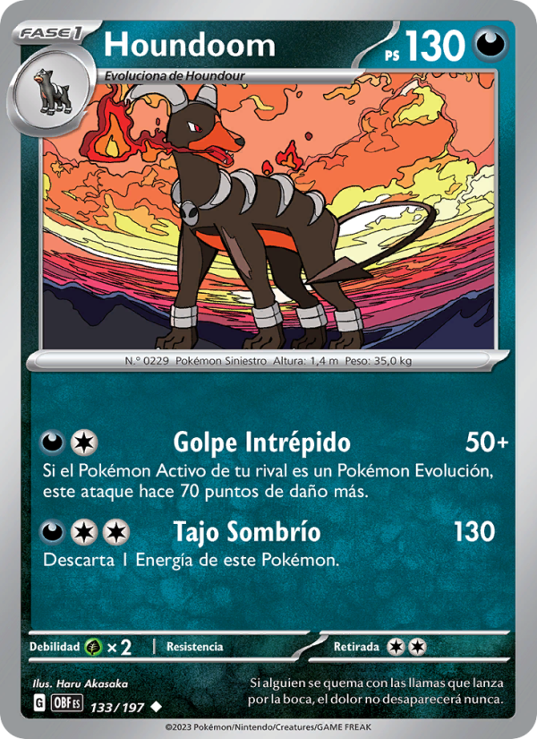 Houndoom 133 — Obsidian Flames (Spanish Pokémon TCG card)