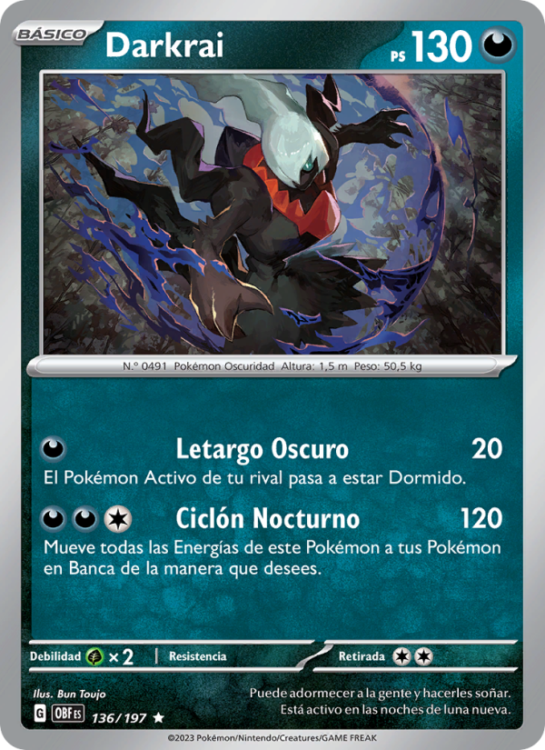 Darkrai 136 — Obsidian Flames (Spanish Pokémon TCG card)