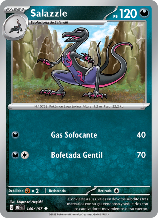 Salazzle 140 — Obsidian Flames (Spanish Pokémon TCG card)