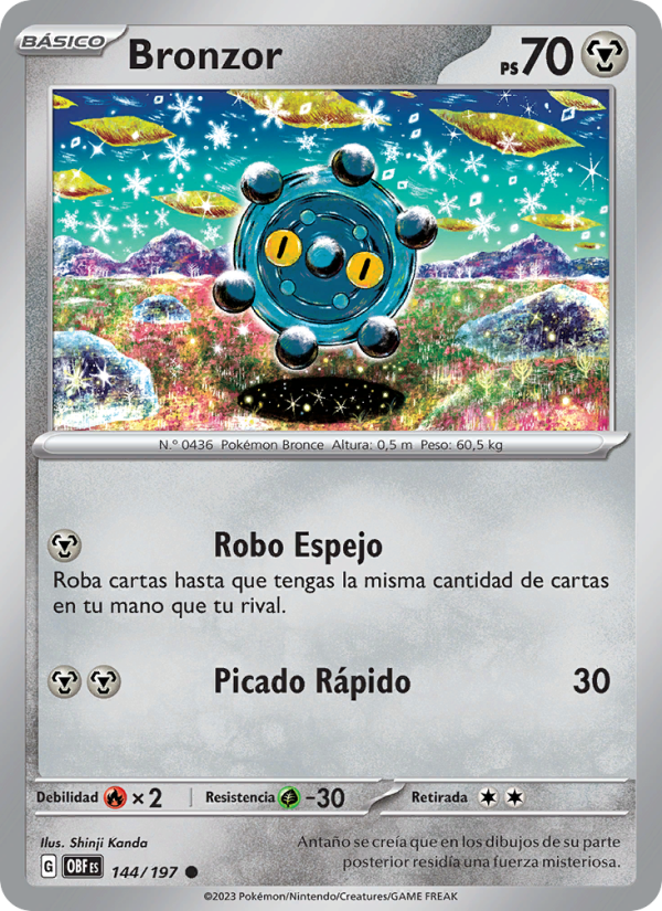 Bronzor 144 — Obsidian Flames (Spanish Pokémon TCG card)
