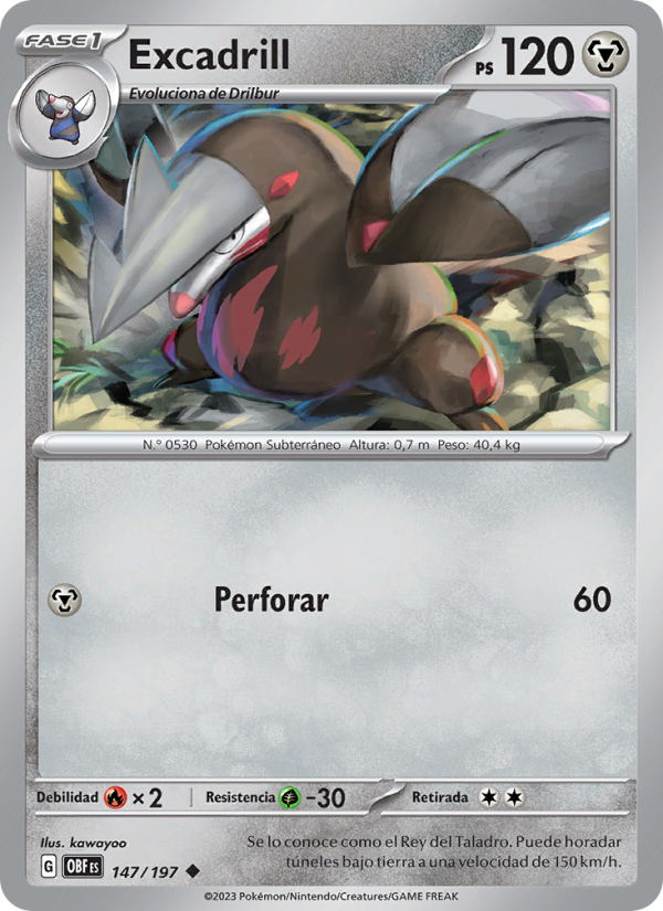 Excadrill 147 — Obsidian Flames (Spanish Pokémon TCG card)