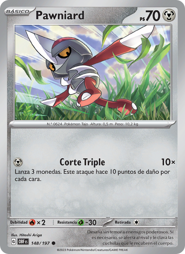 Pawniard 148 — Obsidian Flames (Spanish Pokémon TCG card)