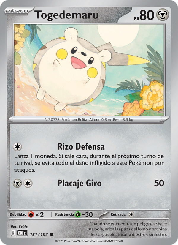 Togedemaru 151 — Obsidian Flames (Spanish Pokémon TCG card)