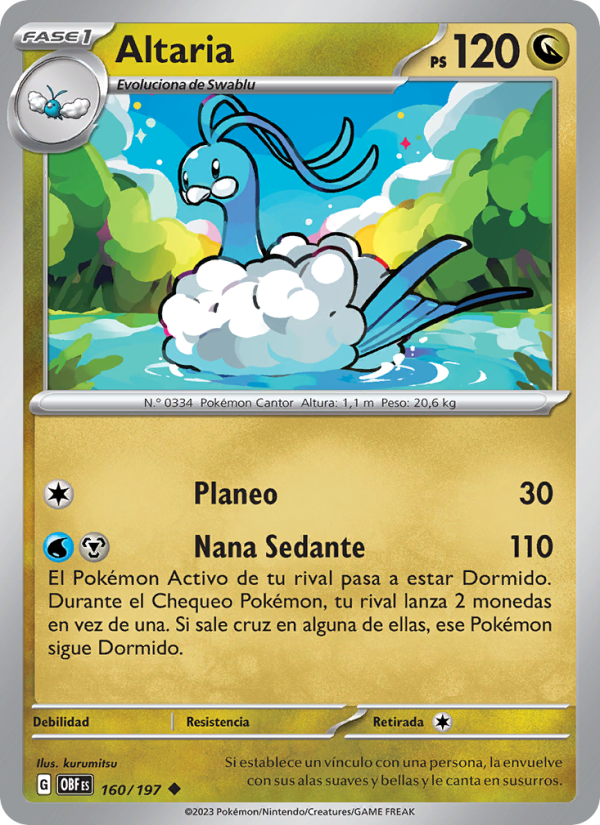 Altaria 160 — Obsidian Flames (Spanish Pokémon TCG card)