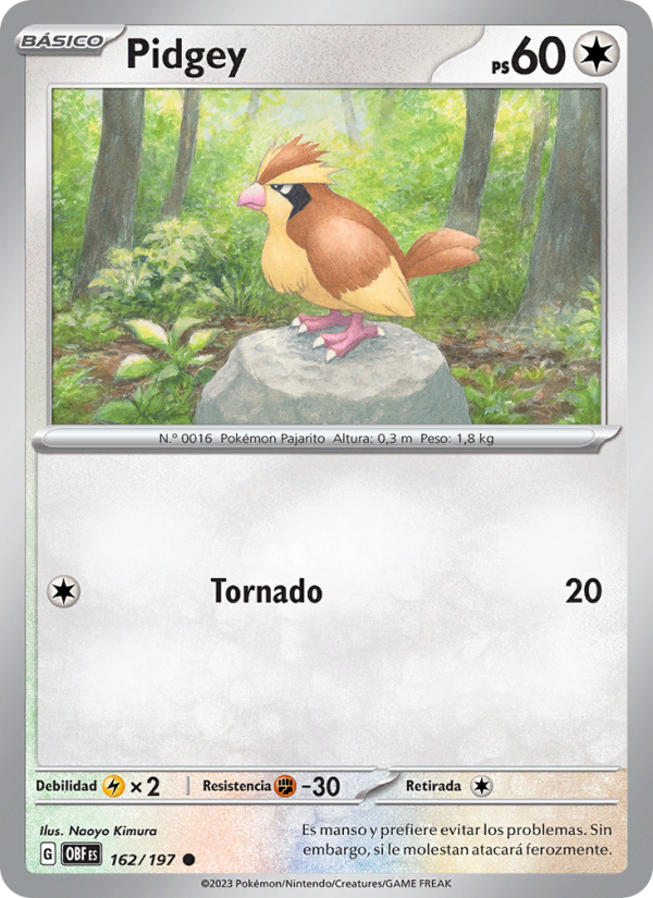 Pidgey 162 — Obsidian Flames (Spanish Pokémon TCG card)