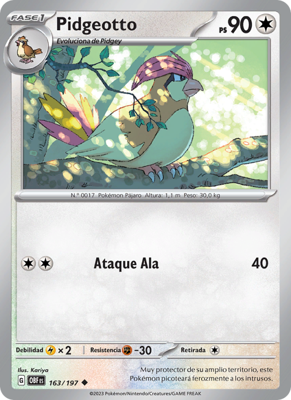 Pidgeotto 163 — Obsidian Flames (Spanish Pokémon TCG card)