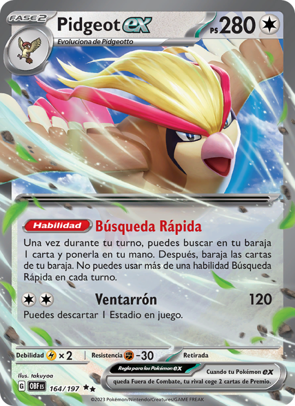 Pidgeot ex 164 — Obsidian Flames (Spanish Pokémon TCG card)