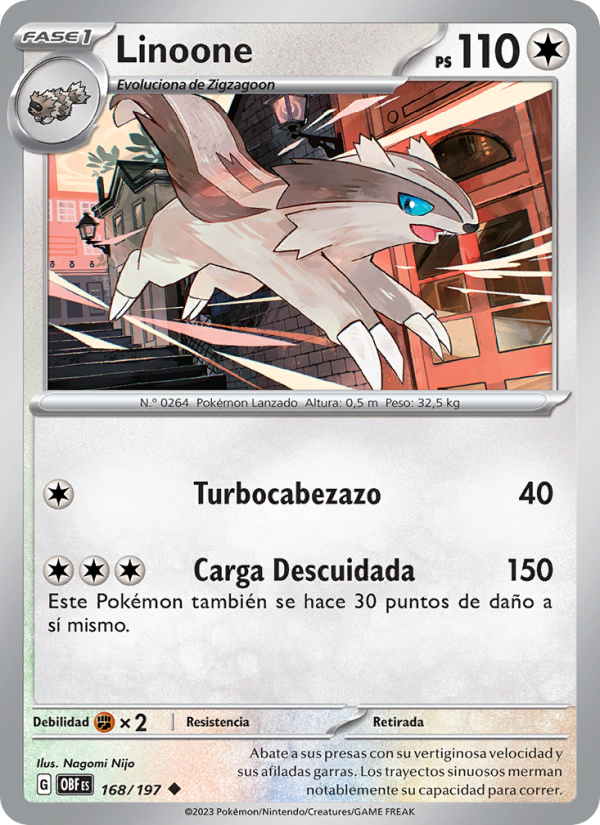Linoone 168 — Obsidian Flames (Spanish Pokémon TCG card)