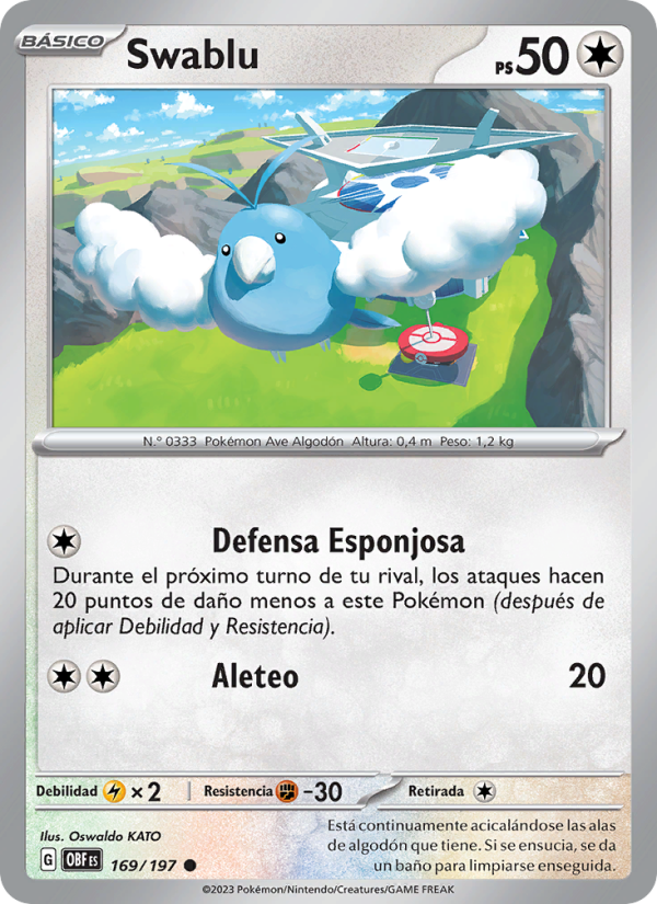 Swablu 169 — Obsidian Flames (Spanish Pokémon TCG card)