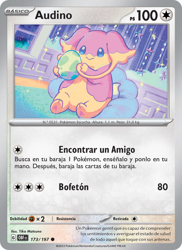 Audino 173 — Obsidian Flames (Spanish Pokémon TCG card)
