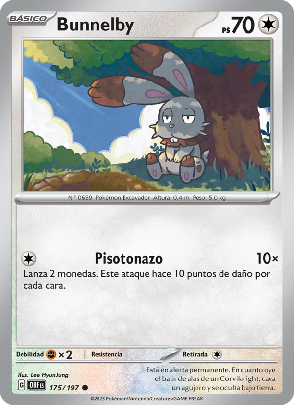 Bunnelby 175 — Obsidian Flames (Spanish Pokémon TCG card)