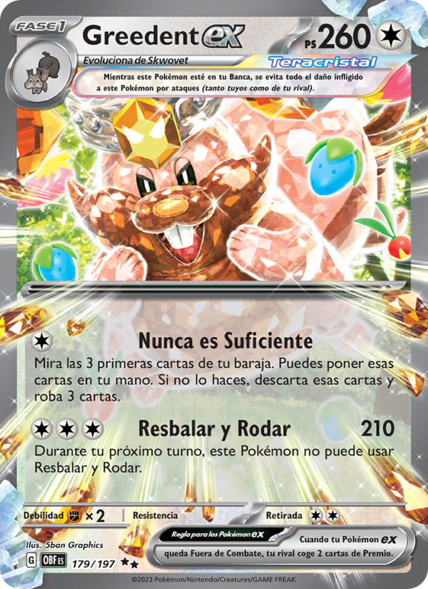 Greedent ex 179 — Obsidian Flames (Spanish Pokémon TCG card)