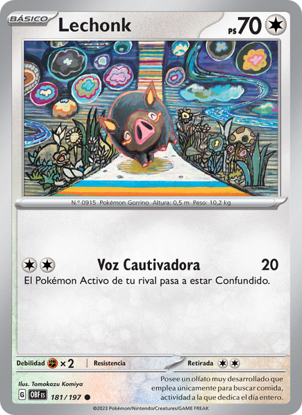 Lechonk 181 — Obsidian Flames (Spanish Pokémon TCG card)