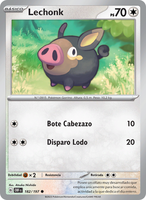 Lechonk 182 — Obsidian Flames (Spanish Pokémon TCG card)
