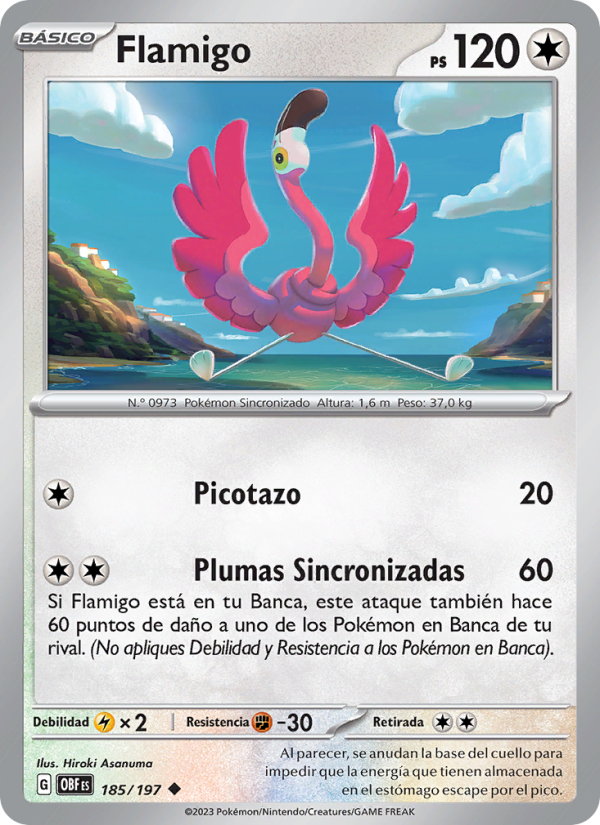 Flamigo 185 — Obsidian Flames (Spanish Pokémon TCG card)